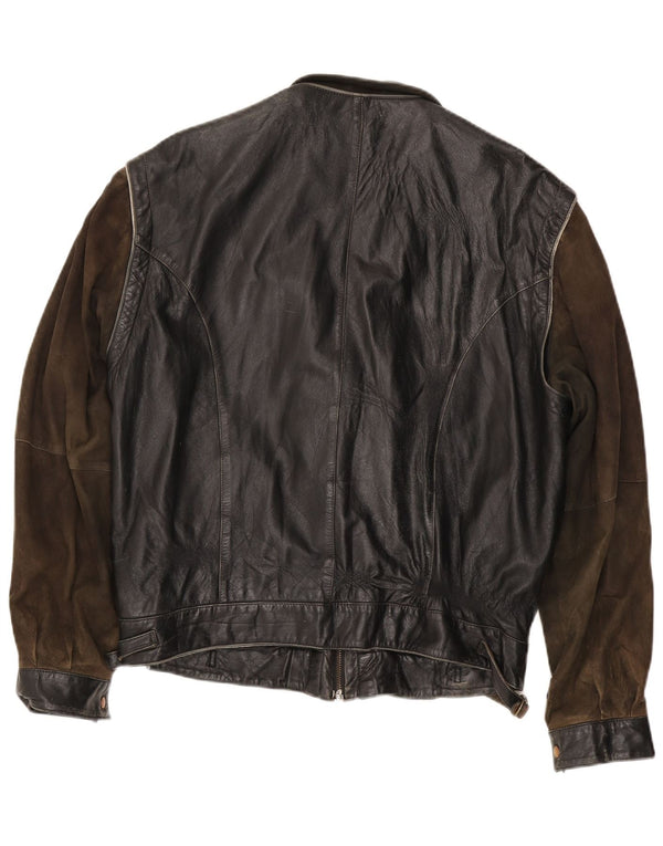 Vintage chaqueta de cuero para hombre IT 56 3XL cuero negro colorblock