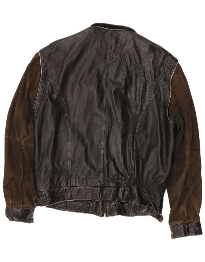 Vintage chaqueta de cuero para hombre IT 56 3XL cuero negro colorblock