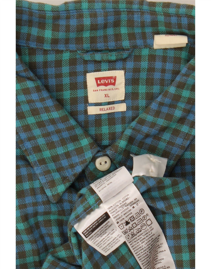 Levi's Camisa holgada de franela XL de algodón a cuadros verdes para hombre
