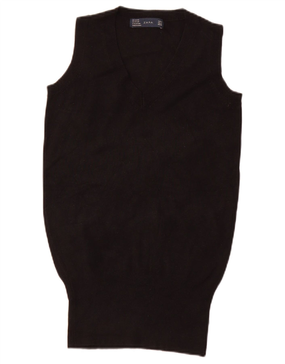 ZARA Mujer Chaleco Tank Top UK 8 Small Rayón Negro