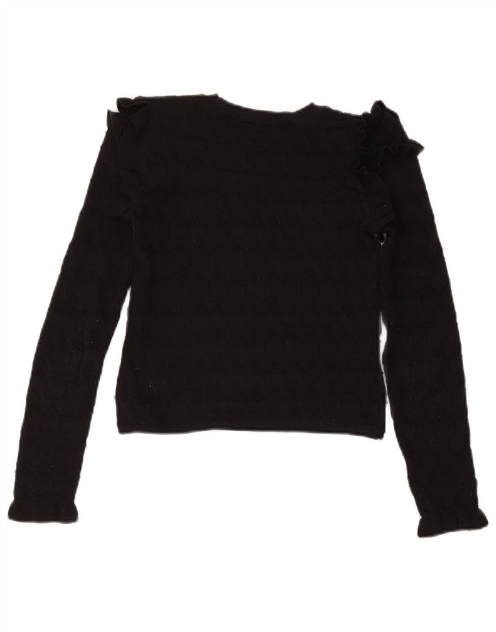 Zara Mujer Crop Boat Neck Jumper Sweater UK 8 Small Poliéster Negro