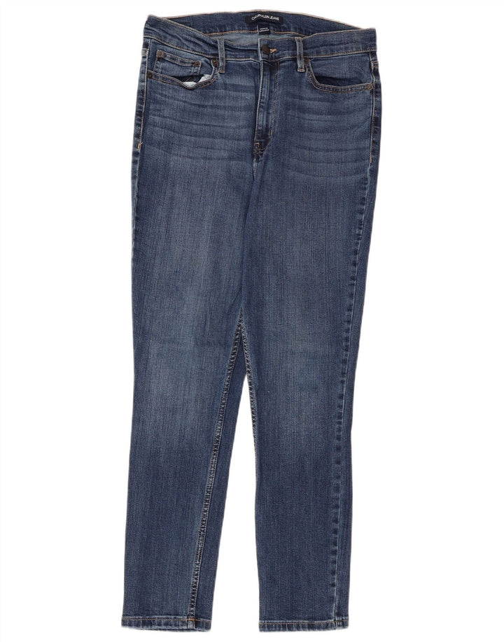 CALVIN KLEIN Jeans recortados de cintura alta para mujer US 12 Large W30 L26 Azul