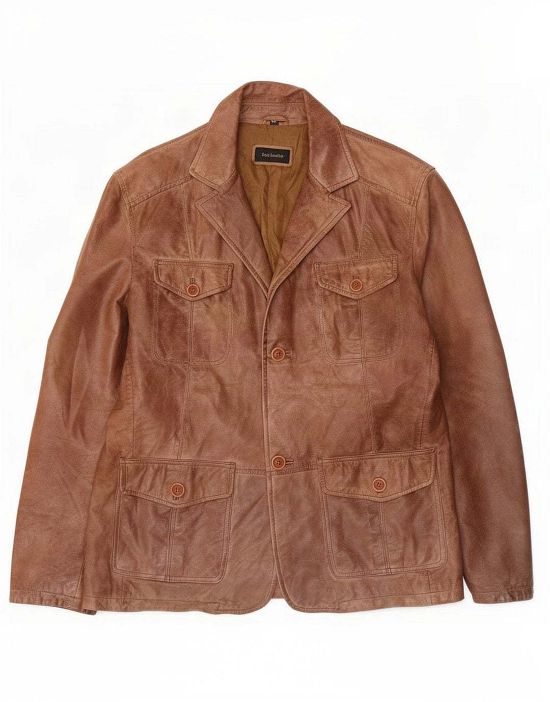 Vintage hombres 2 botones cuero Blazer chaqueta Reino Unido 40 marrón grande