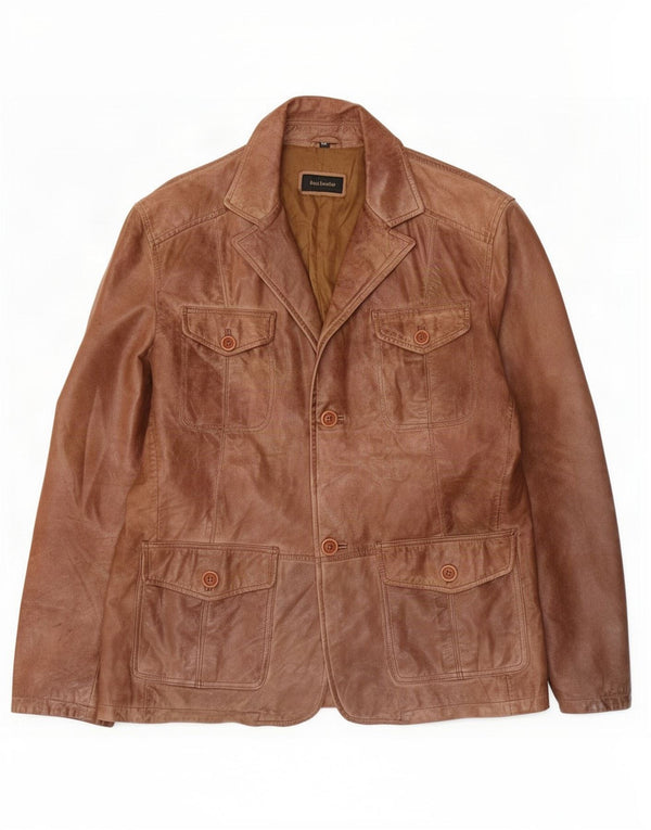 Vintage hombres 2 botones cuero Blazer chaqueta Reino Unido 40 marrón grande