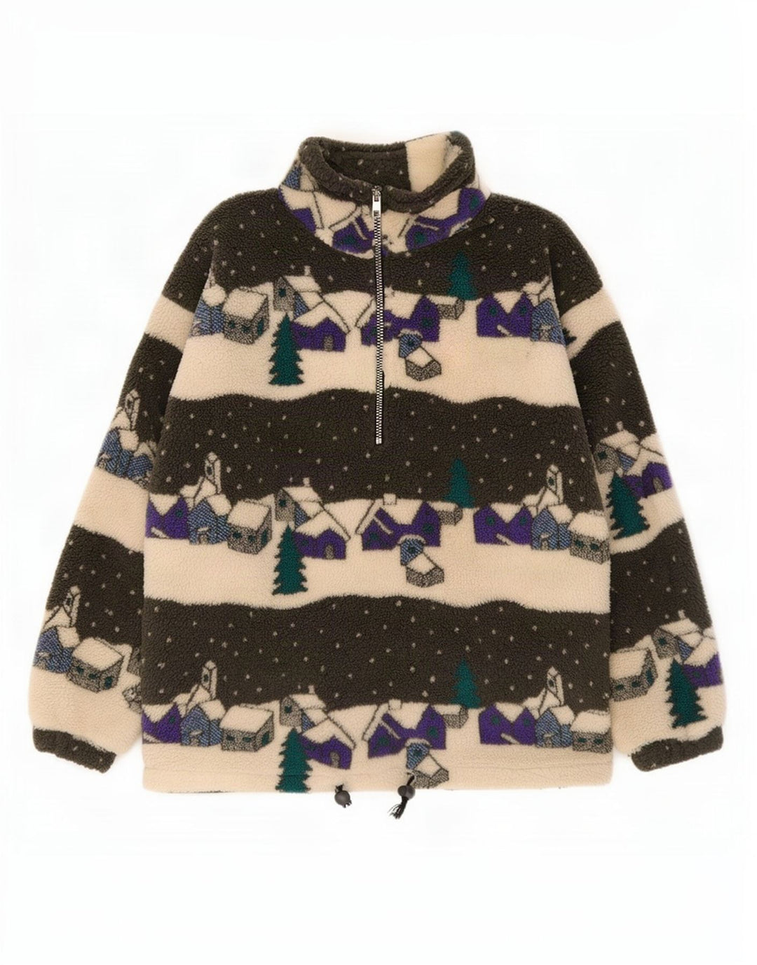 Vintage hombres patrón abstracto cremallera cuello polar jersey pequeño multicolor