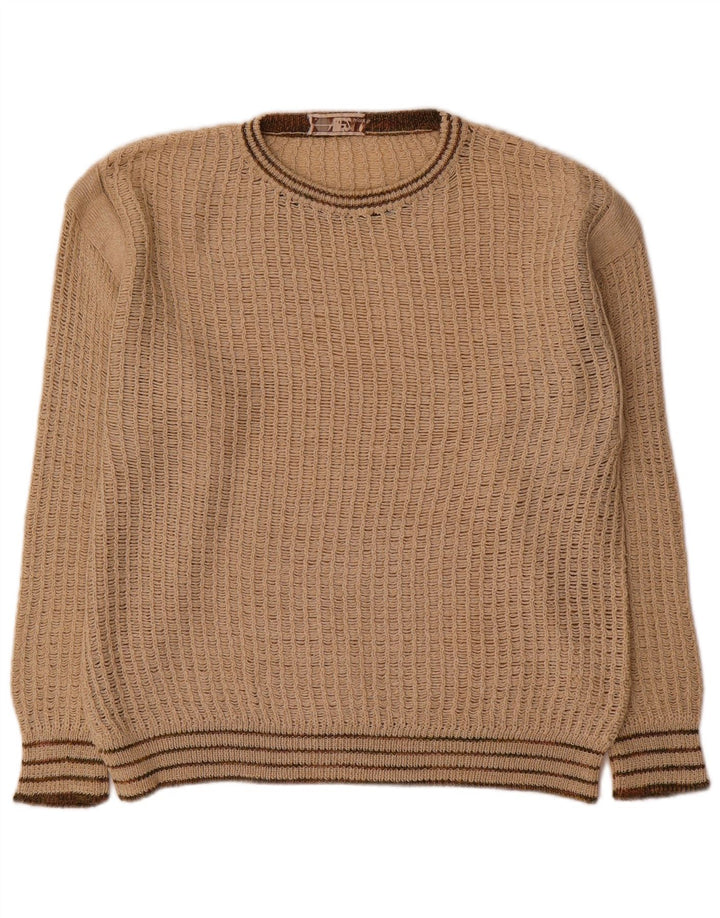 Vintage hombres barco cuello jersey suéter medio beige rayas