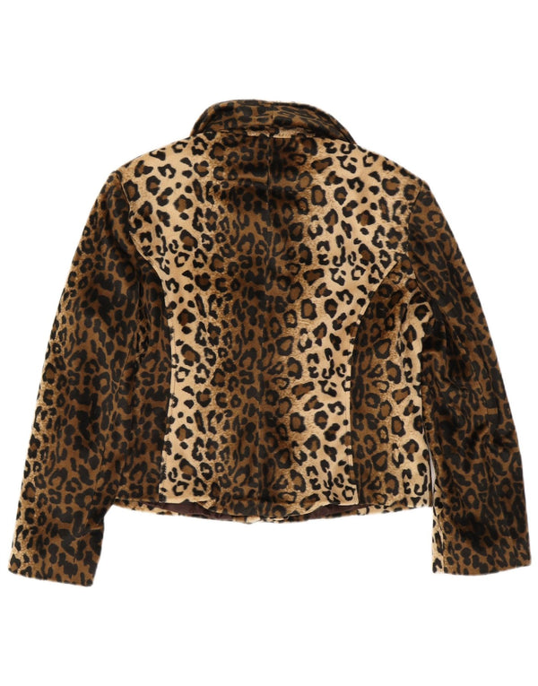 Peruzzi Chaqueta de piel sintética para mujer UK 44 Grande Marrón Estampado animal Poliéster
