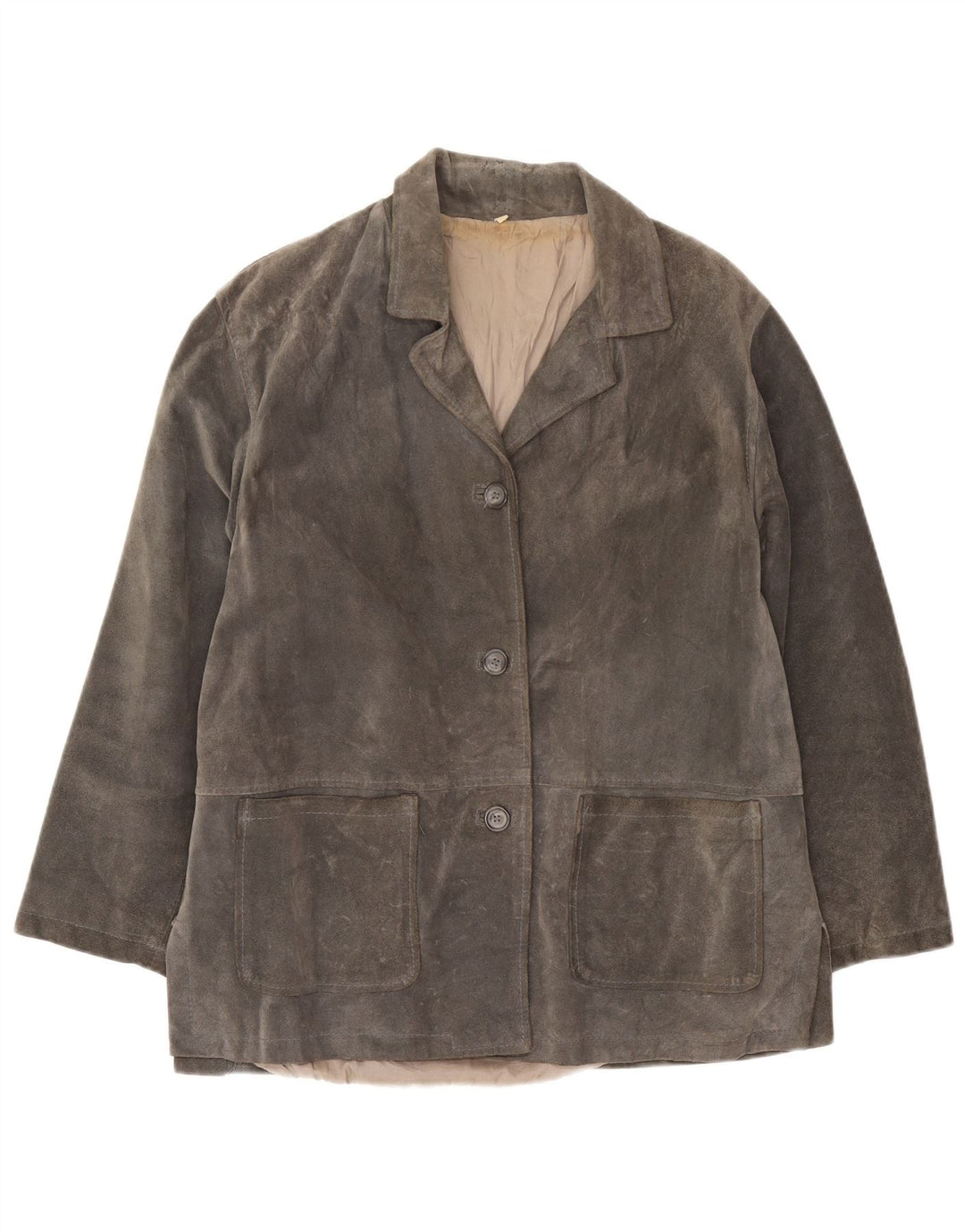 Vintage mujer 3 botones ante Blazer chaqueta Reino Unido 16 gris grande