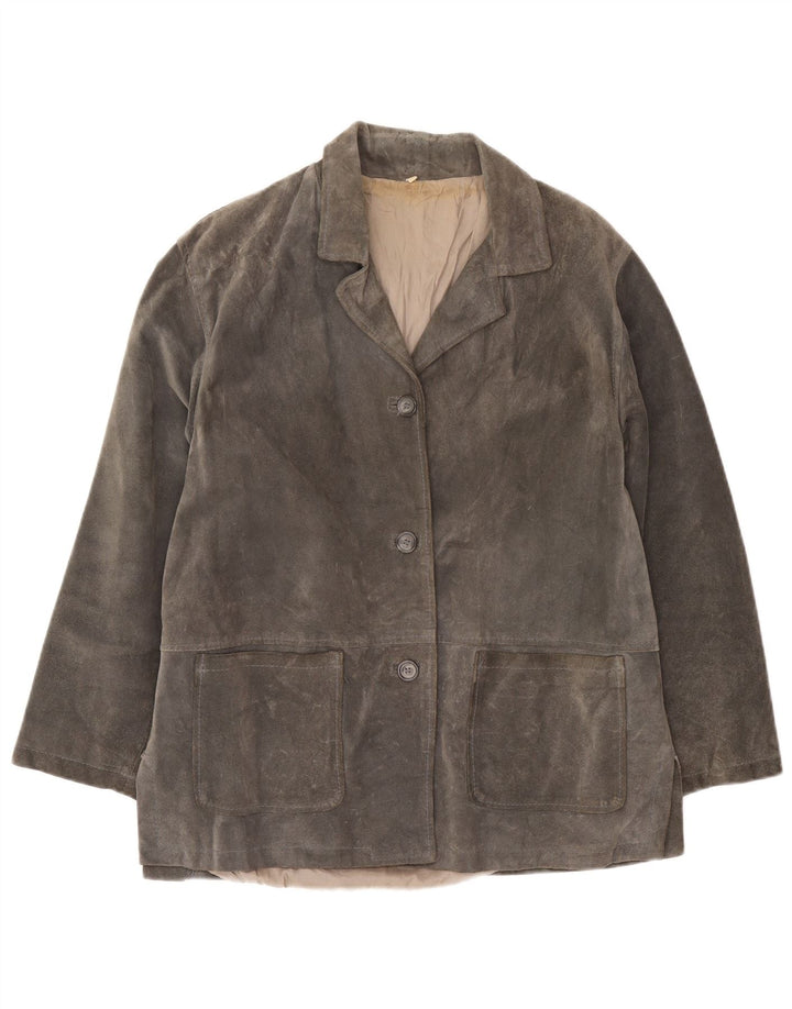 Vintage mujer 3 botones ante Blazer chaqueta Reino Unido 16 gris grande