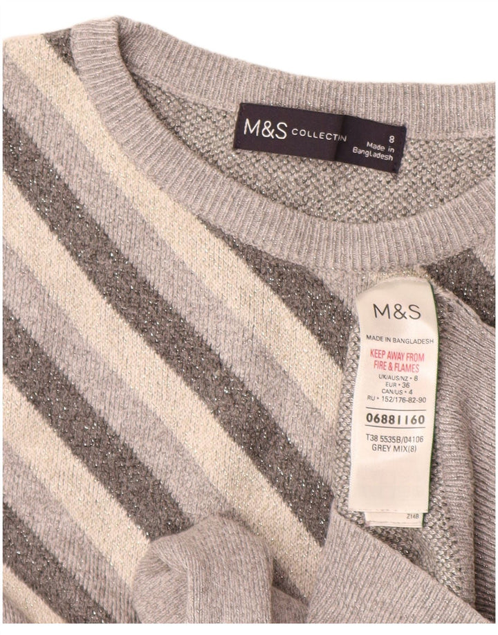 Marks & Spencer Jersey de Cuello Redondo para Mujer UK 8 Small Gris Rayas