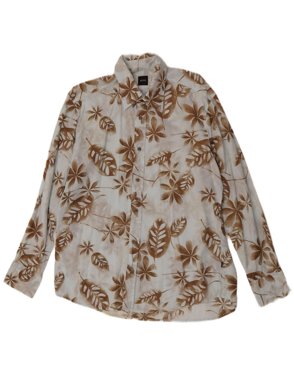 Camisa Hugo Boss Hombre Grande Azul Floral Algodón