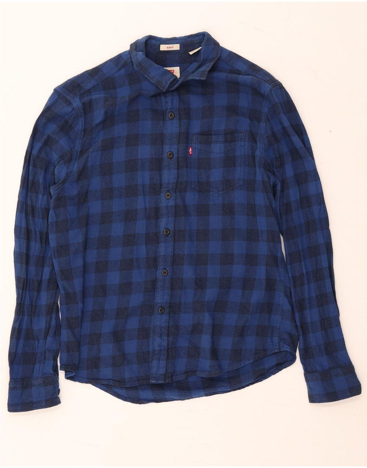 Levi's Camisa de franela slim fit de algodón a cuadros en azul marino medio