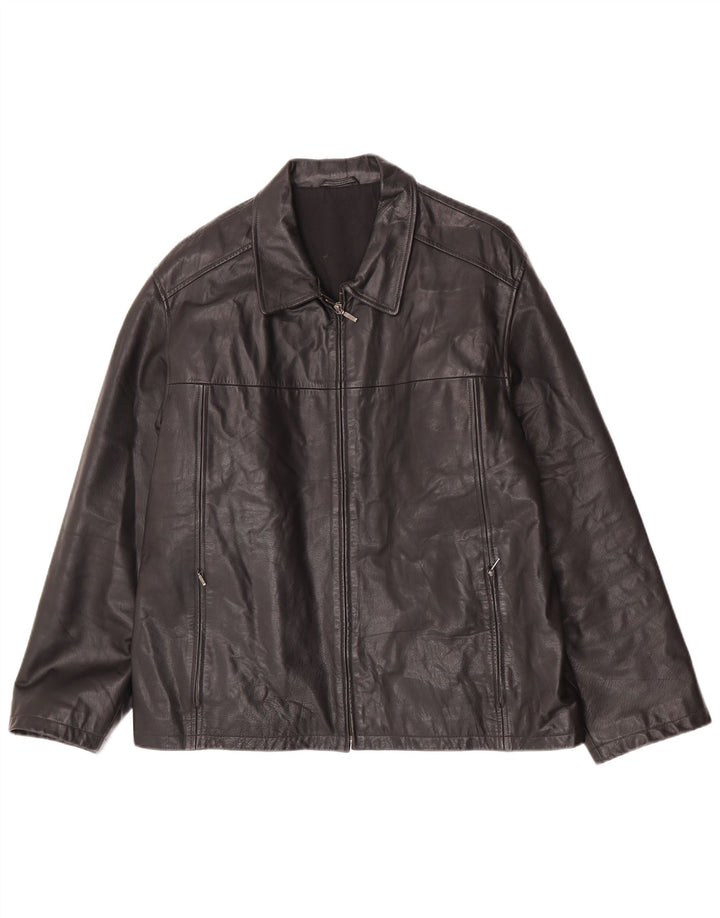 I NAVIGLI Chaqueta de cuero para hombre IT 56 3XL Negro