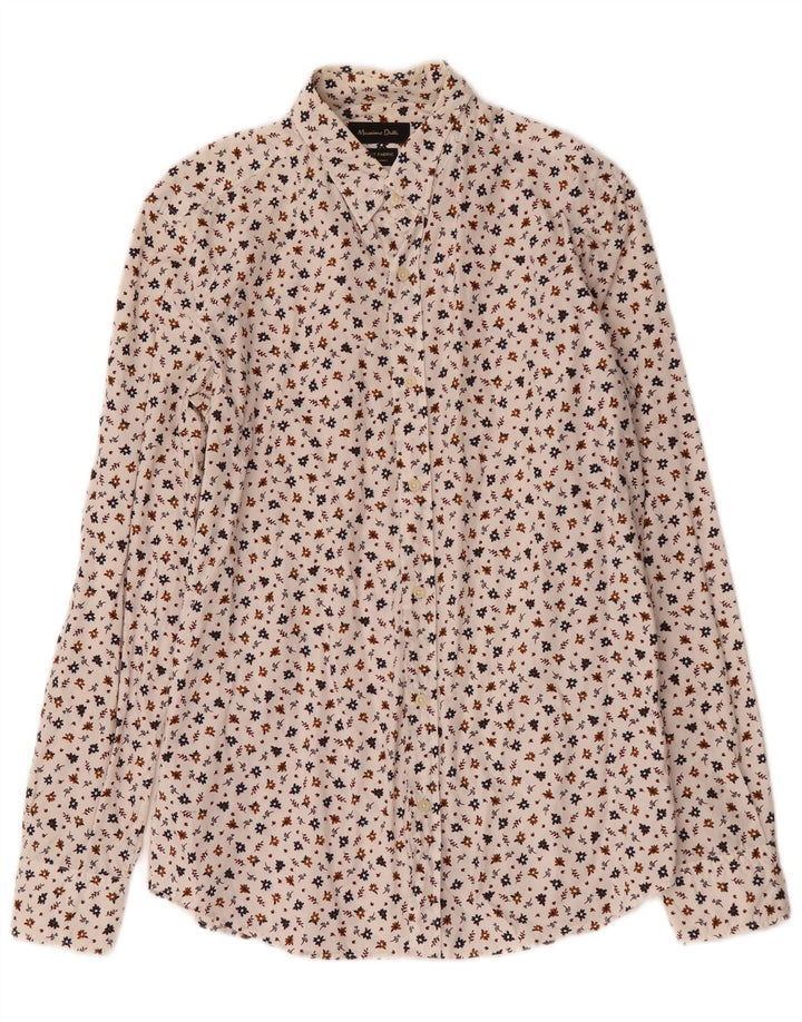 Camisa Massimo Dutti Hombre Mediana Blanco Floral Algodón