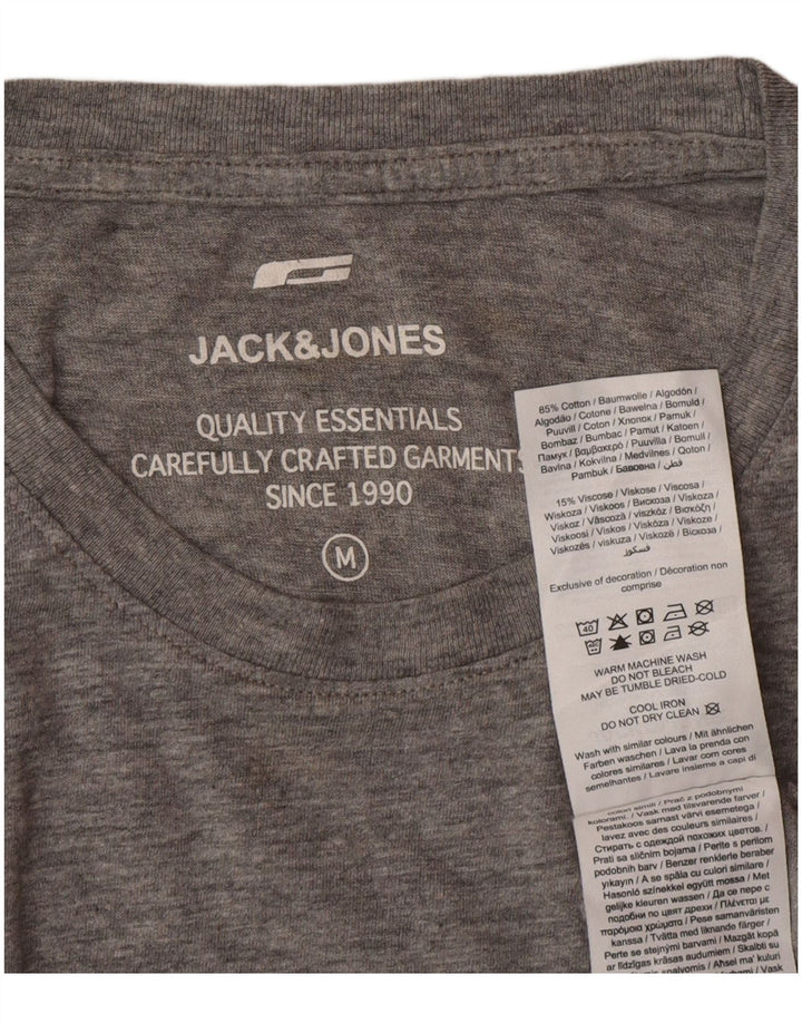 JACK & JONES Mens Graphic T-Shirt Top Medium Grey Cotton