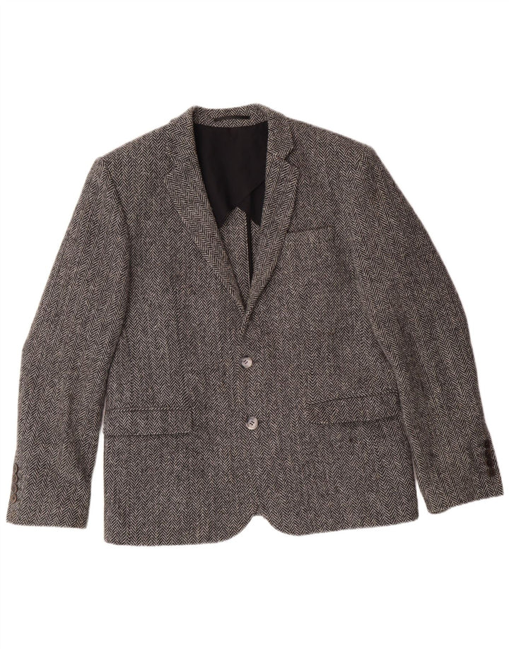HARRIS TWEED Chaqueta Blazer para Hombre Reino Unido 40 Grande Gris Herringbone Classic