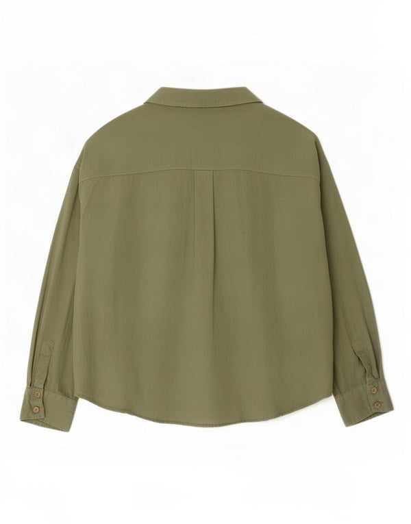 Zara Mujer Camisa Sobrecamisa UK 44 Lino Verde Medio
