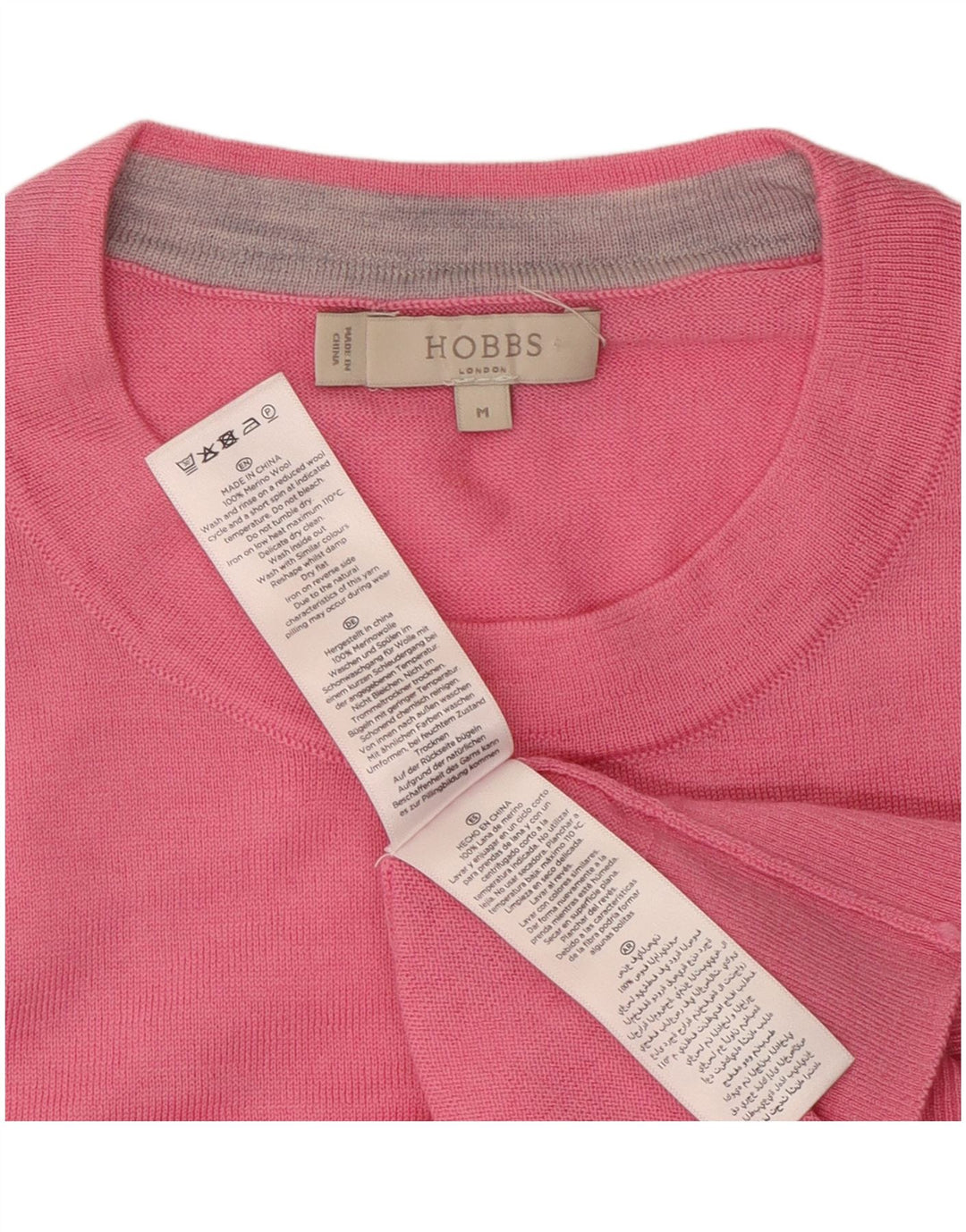 HOBBS Jersey de cuello redondo para mujer UK 12 Lana rosa mediana