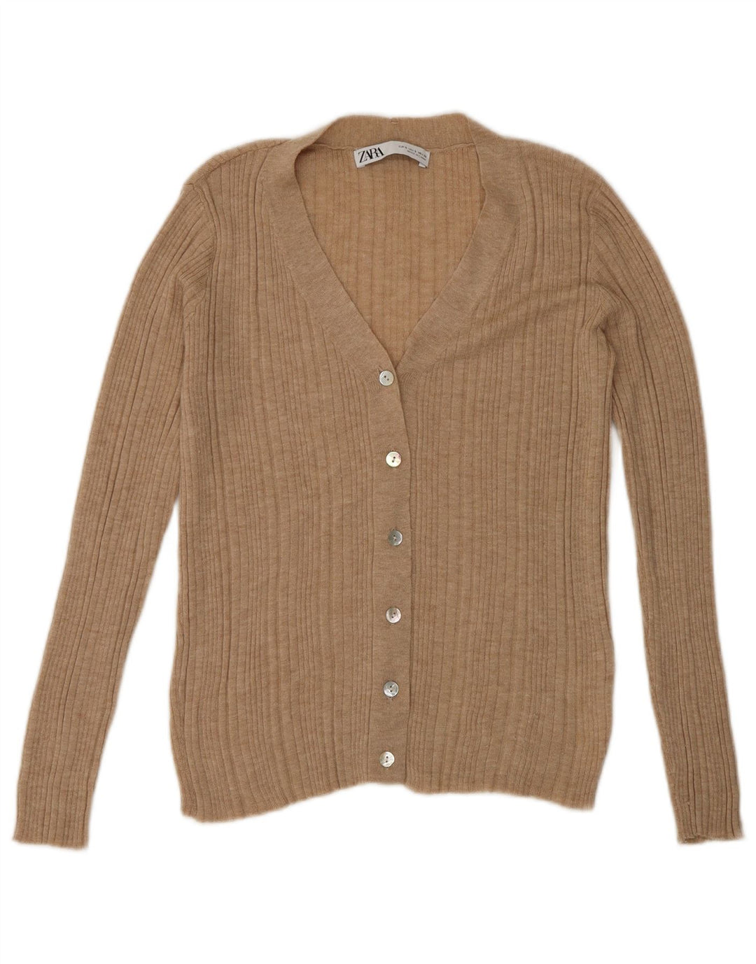 Zara Mujer Cárdigan Suéter UK 10 Small Beige Nylon