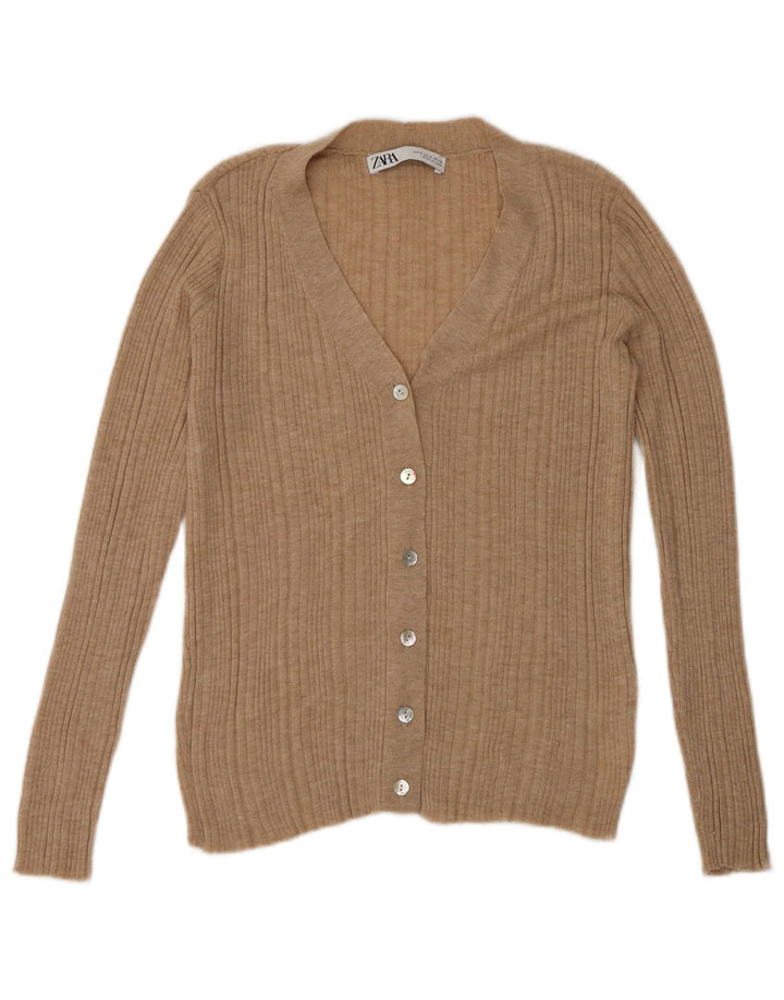 Zara Mujer Cárdigan Suéter UK 10 Small Beige Nylon