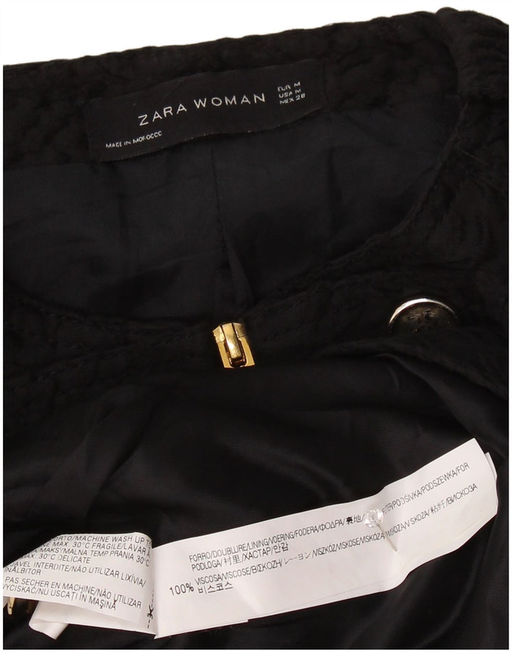 Zara Chaqueta tipo blazer militar para mujer UK 12 Medium Black Chevron Viscosa