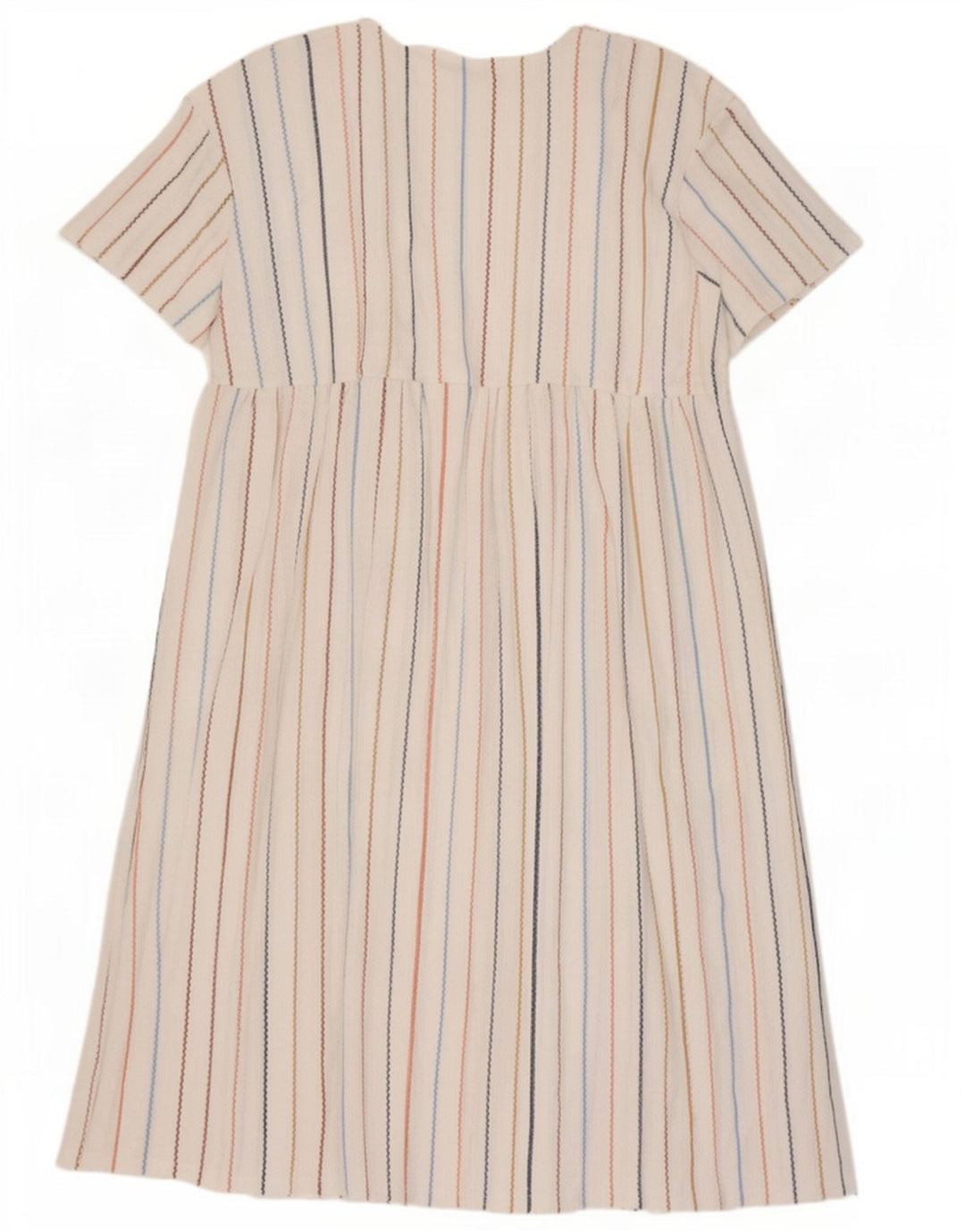 Zara Mujer Vestido Acampanado UK 46 Grande Poliéster A Rayas Blanco