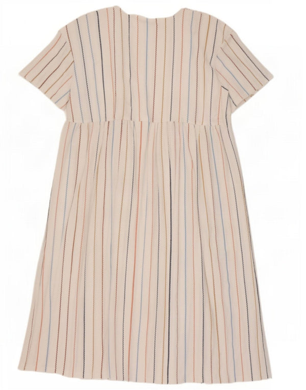 Zara Mujer Vestido Acampanado UK 46 Grande Poliéster A Rayas Blanco