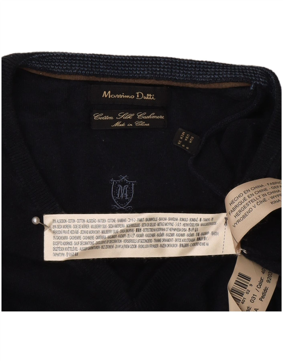 Massimo Dutti Jersey Cuello Pico Hombre Small Azul Marino Algodón