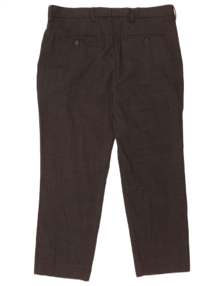 Marks & Spencer Pantalón de traje recto corto para hombre W34 L25 Lana gris