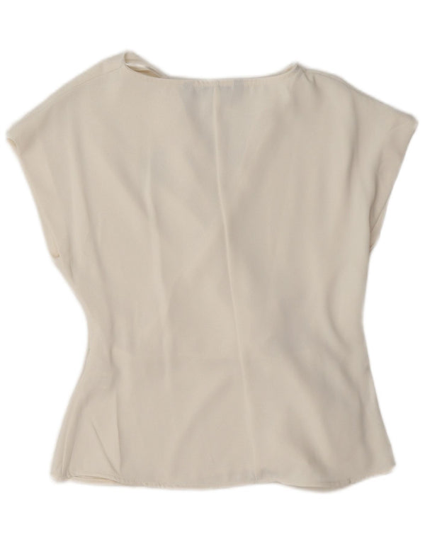 Zara Mujer Blusa Top UK 10 Small Poliéster Blanco
