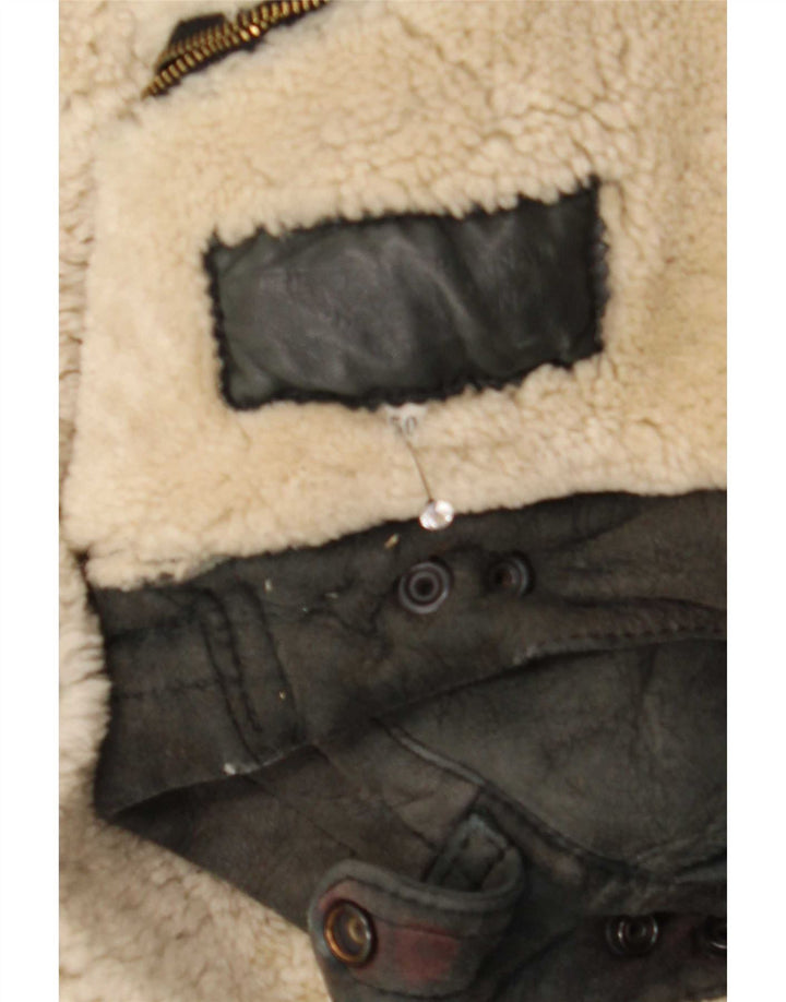 Vintage hombres shearling chaqueta IT 50 grande negro