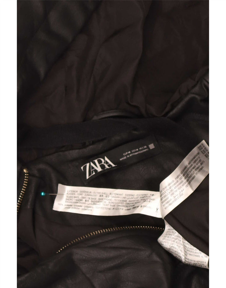 Zara Mujer Chaqueta De Piel Sintética UK 44 Mediana Negro Poliéster