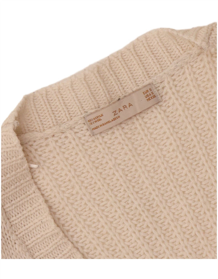 Zara Mujer Cárdigan Suéter Reino Unido 10 Pequeño Acrílico Blanco