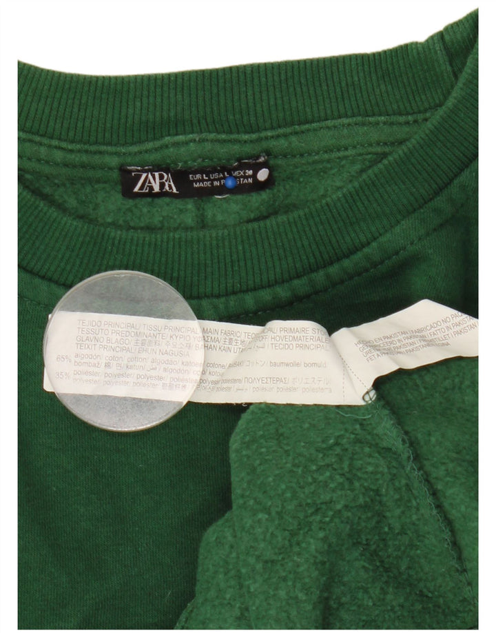 Zara Mujer Sudadera Jumper UK 46 Grande Algodón Verde