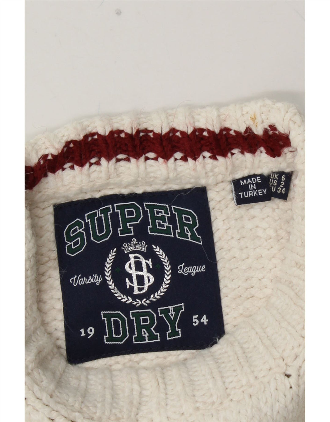 SUPERDRY Suéter tipo jersey con cuello redondo para mujer UK 6 XS Blanco Colorblock