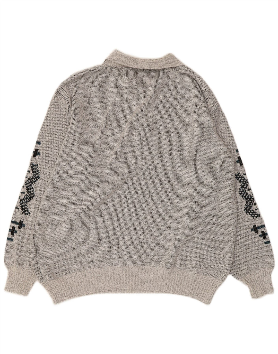 Vintage hombres polo cuello jersey suéter Reino Unido 38/40 gris medio geométrico