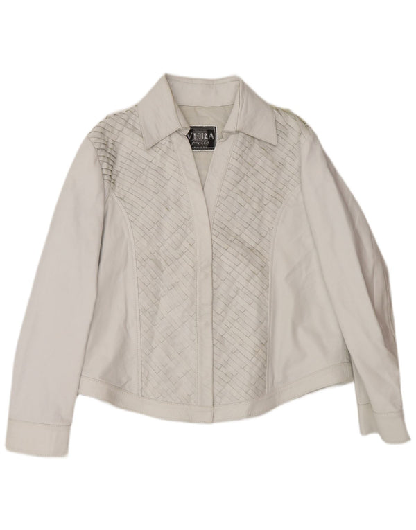 Vintage mujer bombardero chaqueta de cuero Reino Unido 16 cuero gris grande