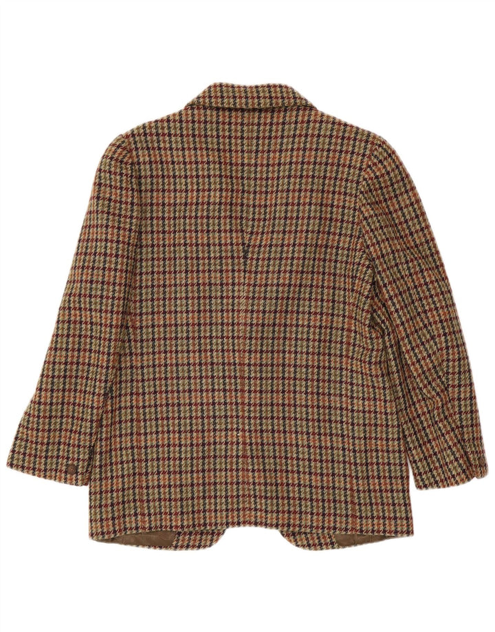 Vintage mujer 1 botón Blazer chaqueta IT 42 lana de pata de gallo marrón medio