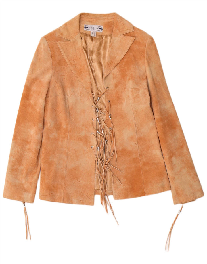 HELLINE Chaqueta de ante para mujer Reino Unido 12 Cuero teñido anudado beige medio