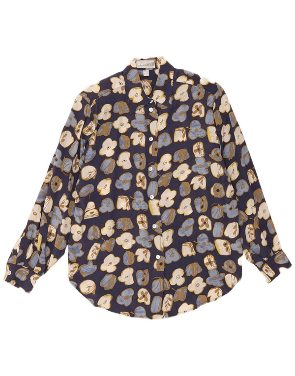 PETER HAHN Blusa estilo zanahoria para mujer UK 40 Seda floral azul medio