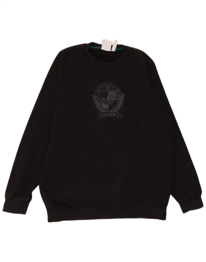 Adidas Hombre Sudadera Gráfica Jumper Grande Algodón Negro