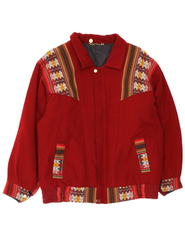 Vintage hombres bomber chaqueta Reino Unido 44 XL Borgoña Geométrica
