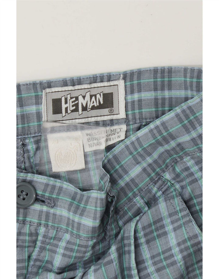 Vintage Hombres Pegged Chino Pantalones W29 L31 Azul Check Poliéster