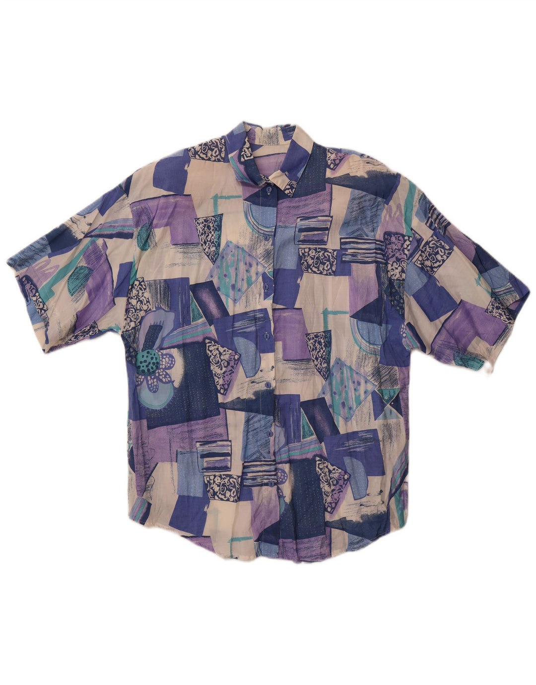 Vintage mujer camisa de manga corta Reino Unido 18 XL patchwork multicolor