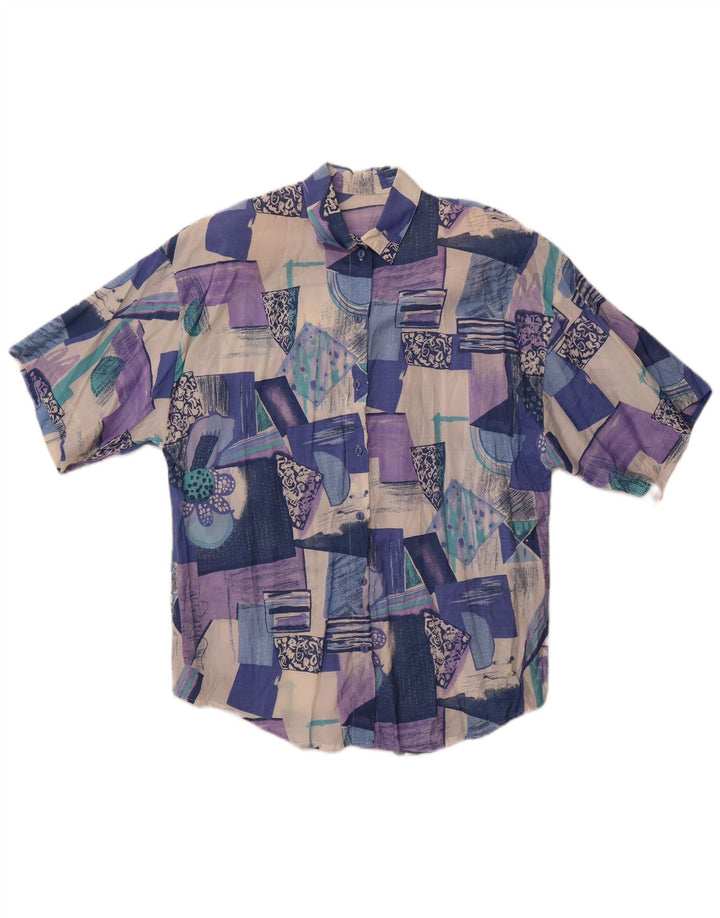 Vintage mujer camisa de manga corta Reino Unido 18 XL patchwork multicolor