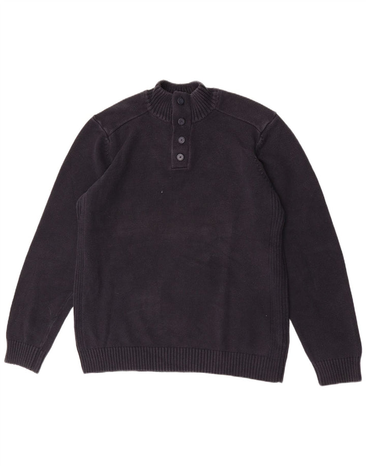 Marks & Spencer Suéter tipo jersey con cuello y botones para hombre, talla grande, azul marino