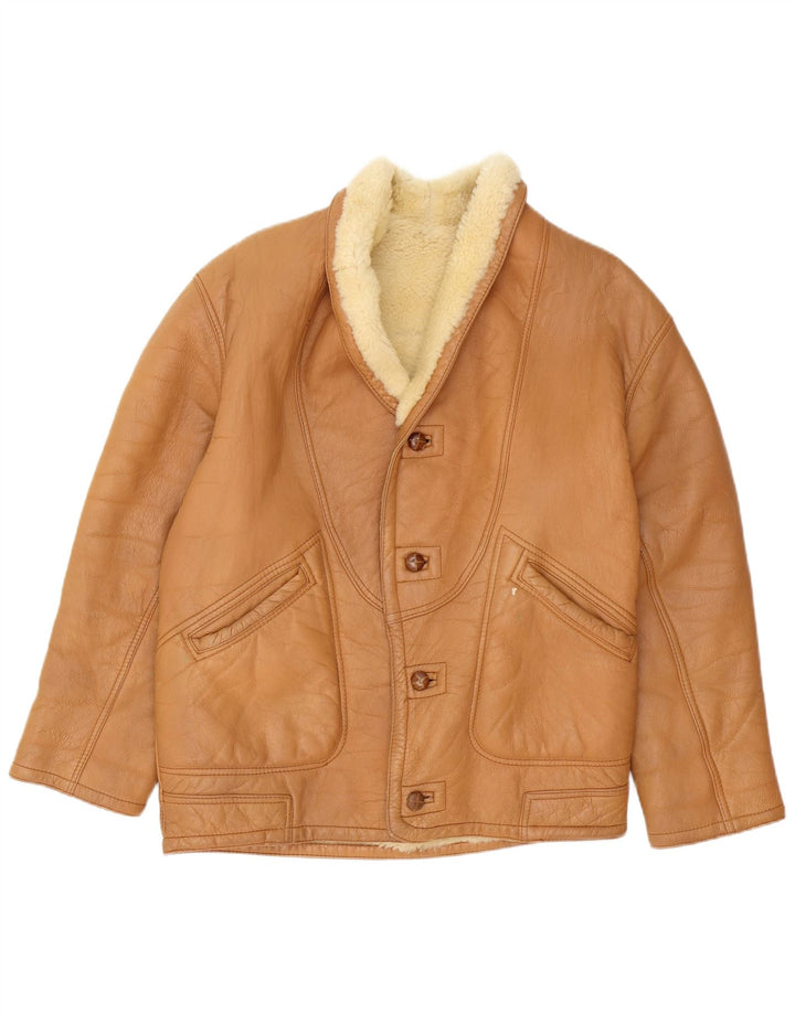 Vintage hombres shearling chaqueta Reino Unido 40 marrón grande