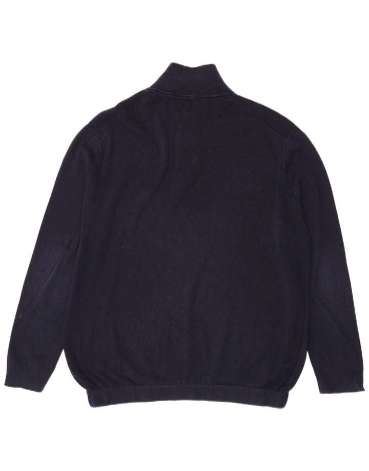 Zara Mens Zip Neck Jumper Sweater Large Azul Marino Algodón