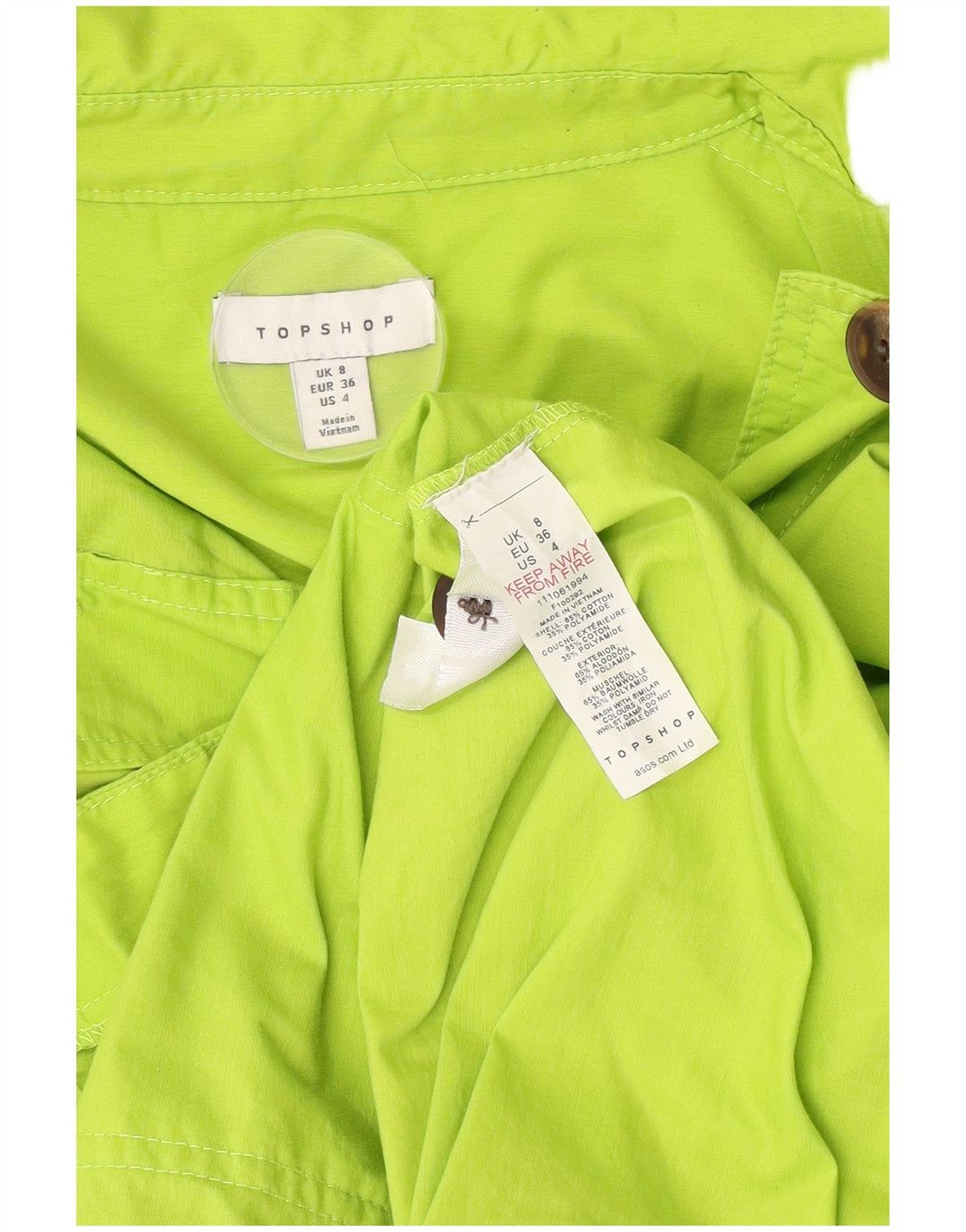 Topshop Chaqueta utilitaria extragrande para mujer UK 8 Small Algodón verde