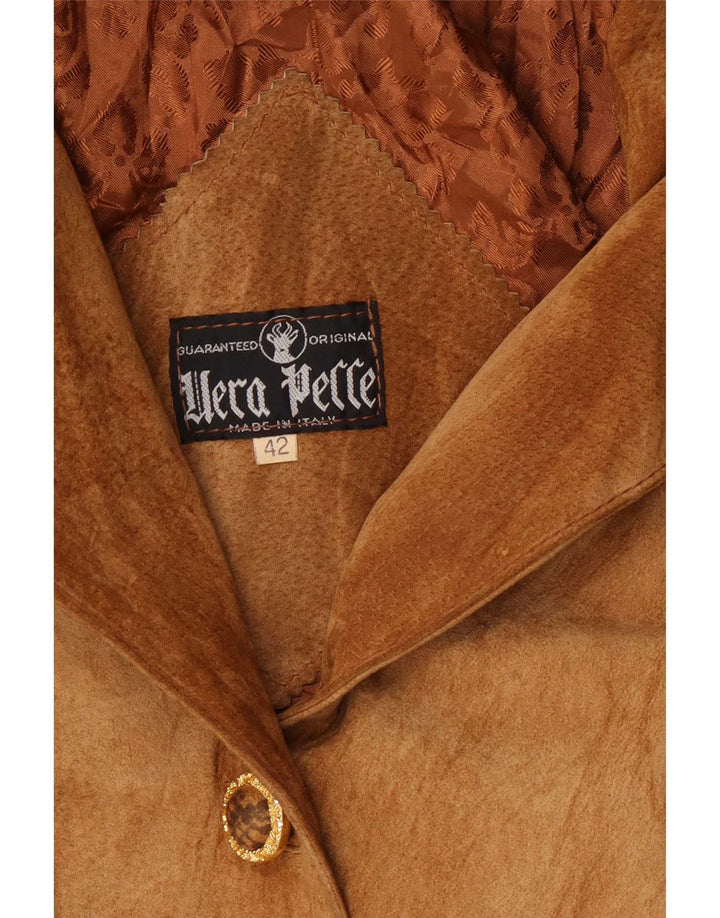 Abrigo vintage de ante de gran tamaño para mujer IT 42 Estampado animal marrón medio